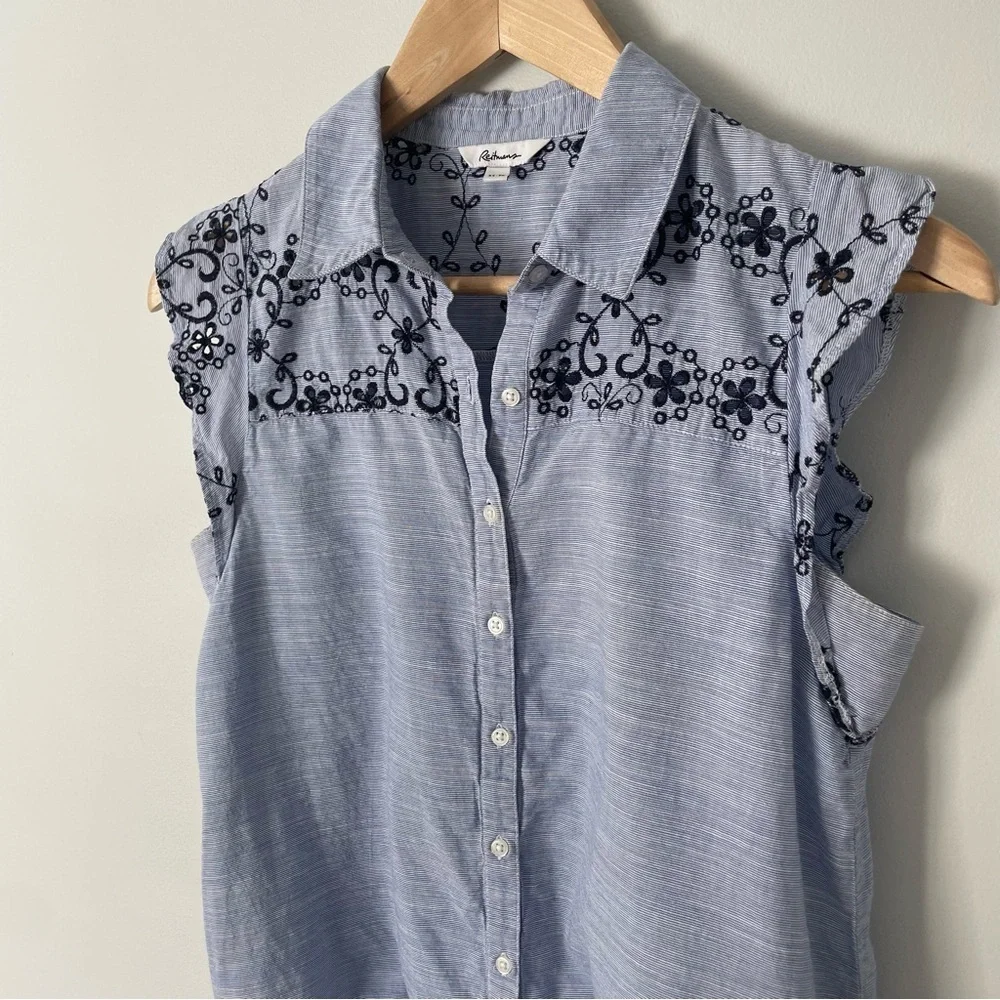 Sleeveless Front Tie Tank Womens XS Blue Stripe Top Western Rodeo Stampede EUC - Picture 2 of 9